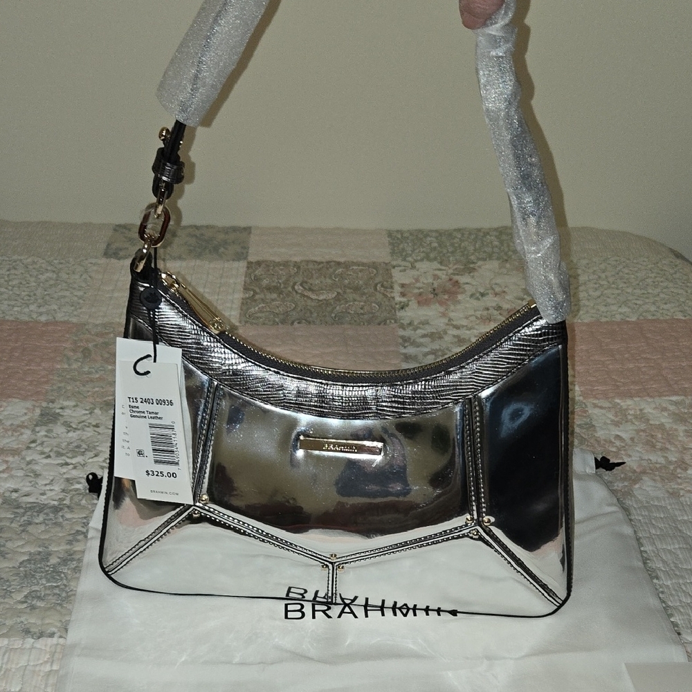 NWT Brahmin ESME Shoulder Bag In Chrome Tamar - Picture 3 of 15